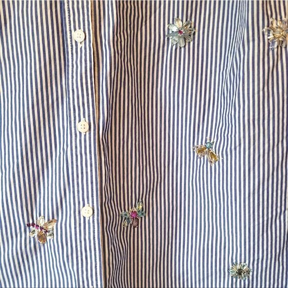 Talbots Women's Blue Striped Jewel Embellished Button Down Shirt Size 3X - Picture 5 of 6